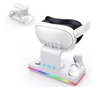 Estación de Carga VR Compatible con Quest 3 Soporte de Carga para Controladores y Auriculares, Base de Almacenamiento de Carga con Modos de luz RGB para Quest3 Accesorios