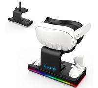 Estación de carga VR compatible con Quest 3 soporte de carga para controladores y auriculares, base de almacenamiento de carga con modos de luz RGB para Quest3 accesorios
