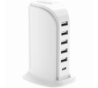 Estación de carga ZLC: Hub de 5 USB + 1 USB-C, carga rápida para Apple, Samsung y Android: compatible con todos