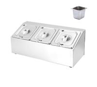 Estación de cobertura de pizza con sartenes y tapas, dispensador inclinado de acero inoxidable para encimera, estante de especias, condimentos, salsa, ensalada, mermelada, frutas, ingredientes