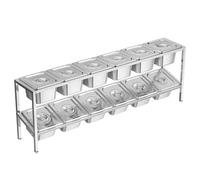 Estación de cobertura de pizza de acero inoxidable, dispensador de condimentos con compartimentos, organizador de especias de encimera para salsas, mermeladas y frutas (plata-B, 102,5 x 18,5 x 35 cm)
