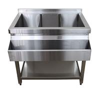 Estación de Coctelería de Acero Inoxidable Conjunto Bar Cóctel Bartender Barman Bartendering Juego Coctelera Profesional con Pies Ajustables Alfombra Antideslizante 3 Pozos de Hielo Salpicadero GRATIS