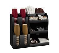 Estación de condimentos de café con 12 compartimentos, incluye 4 portavasos y 8 estantes para agitadores, aperitivos, azúcares, almacenamiento masivo de accesorios de café