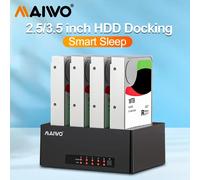 Estación de Conexión para Discos Duros MAIWO de 4 Bahías, Adaptador SATA a USB 3.0 para Discos Duros y SSD de 2.5 y 3.5 Pulgadas, Caja para Discos Duros, Carcasa para Discos Duros EU Plug