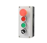 Estación de control de botón pulsador, 4 interruptores Interruptor de botón pulsador de hongo de parada/arranque (paquete de 1 - parada de emergencia + 2 autorretorno + interruptor giratorio)
