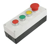 Estación de control de botón pulsador, 4 interruptores Interruptor de botón pulsador de hongo de parada/arranque (paquete de 1 - parada de emergencia + 3 autorretorno)