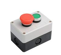 Estación de control de pulsador, 2 interruptores de botón de parada y arranque con seta (paquete de 1 - parada de emergencia + retorno automático)