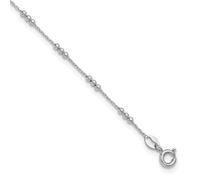 Estación de cuentas pulidas de plata de ley 925 chapada en rodio de 0,85 mm más tobillera de extensión de 3 cm de longitud, regalo de joyería para mamá, talla única, Metal Plata metal Rodio Plata, No