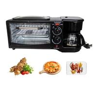 Estación de Desayuno 3 en 1, máquina de Desayuno multifunción, con cafetera, Control de Temperatura, Temporizador, Horno eléctrico y sartén, Negro