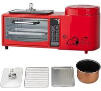 Estación de Desayuno 4 en 1, Máquina Para Hacer Desayuno Inteligente Multifunción con Horno de 2 Capas, Vaporera Eléctrica de 1 Litro y Sartén Eléctrica, Control de Temperatura Independiente, Dis red