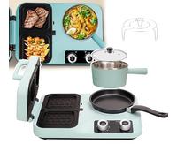 Estación de desayuno 4 en 1, tostadora de 1500 W, doble zona de trabajo + temporizador de 60 min, bandeja antiadherente extraíble, fácil de limpiar, para casa, oficina y dormitorio, verde claro