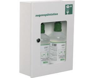 Estación de emergencia para ojos con botellas de lavado con 2 x 1000 ml NaCl al 0,9%