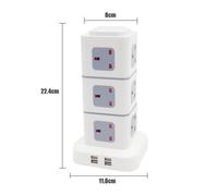 Estación de energía innovadora para su espacio: Torre de regleta con cable de extensión retráctil, material de PC ignífugo de alta calidad que