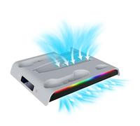 Estación de enfriamiento FIORKY para PS 5 Slim/PS 5 Pro Stand de enfriamiento y controlador de controlador con soporte base del gancho de auriculares con el controlador cargando 3 niveles