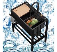 Estación de Fregadero para Exterior, fregaderos de Acero Inoxidable de Estilo rústico, Fregadero de Cocina Independiente de una Sola cubeta con Cascada, con Grifo extraíble, Accesorios, Lava