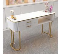 Estación de Mesa de manicura con cajones y Estante Abierto, Escritorio de Vidrio, Soporte de Metal, 6 Ruedas móviles, Profesional para salón y SPA