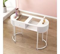 Estación de Mesa de manicura Elegante Funcional, Moderna uña Profesional con cajones y estantes Ruedas con Cerradura Escritorio de Madera con Tapa de Vidrio para salón de Belleza SPA
