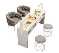 Estación de Mesa de manicura Elegante Funcional, Profesional con colector de Polvo eléctrico y luz LED Escritorio de tecnología de uñas con cajones para SPA Salón de Maquillaje de Madera Ves