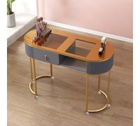 Estación de Mesa de manicura Moderna con cajones y estantes Escritorio de uñas de Madera Profesional para salón de Belleza SPA Ruedas con Bloqueo Tapa de Vidrio Trabajo Manual del Artista