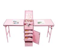 Estación de Mesa de manicura Multifuncional para 2 manicuristas, Cabina de uñas de Arte móvil, Trabajo Profesional para 2 técnicos, Escritorio de pornail rodante, Cabina al Aire Libre, Rosa