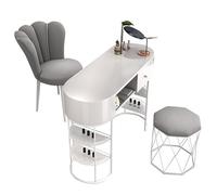 Estación de mesa de manicura para técnicos de uñas, escritorio de belleza funcional con cajones de almacenamiento y estantes abiertos para salones y minoristas