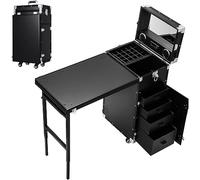 Estación de Mesa de manicura Pornail, Escritorio Plegable para técnico de Belleza con Ruedas giratorias, Rueda Universal de 360°, Viene con Espejos y Altavoces Bluetooth, Suifor Travel