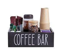 Estación De Organizador De Barra De Café | Caddy De Bebidas De Madera Con Divisores Extraíbles | Caja De Almacenamiento De Café Y Té Rústico Para Cocina, Encimera, Lugar De Trabajo, Apartamento Y Uso