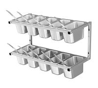 Estación de preparación de pizza, recipientes de acero inoxidable de doble capa con cuchara, bandejas con compartimentos, estación de preparación de alimentos para salsas, frutas, cocinas y restaura