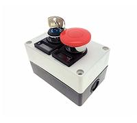 Estación de pulsadores 660 V, 10 A, 2 posiciones, encendido/apagado, interruptor momentáneo, cerradura llave, tapa tipo hongo roja 40 mm