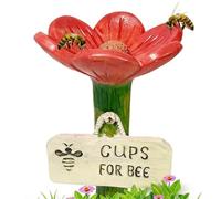 Estación de riego de Abejas de cerámica en Forma de Flor, alimentador de polinizador de Abejas Hecho a Mano, Taza para Beber con Base de estaca, baño de Resina de Altura Ajustable al Aire (Red*1)