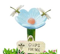 Estación de riego de Abejas de cerámica en Forma de Flor, alimentador de polinizador de Abejas Hecho a Mano, Taza para Beber con Base de estaca, baño de Resina de Altura Ajustable al Aire (Blue*1)