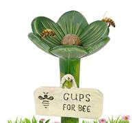 Estación de riego de Abejas de cerámica en Forma de Flor, alimentador de polinizador de Abejas Hecho a Mano, Taza para Beber con Base de estaca, baño de Resina de Altura Ajustable al Aire (Green*1)