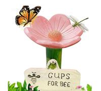 Estación de riego de Abejas de cerámica en Forma de Flor, alimentador de polinizador de Abejas Hecho a Mano, Taza para Beber con Base de estaca, baño de Resina de Altura Ajustable al Aire (Pink*1)