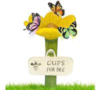 Estación de riego de Abejas de cerámica en Forma de Flor, alimentador de polinizador de Abejas Hecho a Mano, Taza para Beber con Base de estaca, baño de Resina de Altura Ajustable al Aire (Yellow*1)