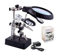 Estación de soldadura - 2.5X 7.5X 10X Estación de lupa de luz LED que ayuda a las manos, soporte de lupa con clips(EU Plug)