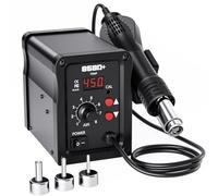 Estación de Soldadura de Aire Caliente de 700W，858D Estación de Retrabajo con Pantalla LED, 3 Boquillas, 100-450°C Temperatura Ajustable SMD Desoldering Dtation for DIY, Rework, Repair (EU plug)