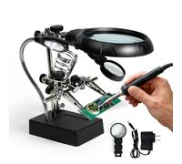 Estación de soldadura de lupa con iluminación LED de computadora, mlogiroa Lupa ajustable para manos de ayuda de 2.5 x 7.5 x 10 x con luz LED y clips de cocodrilo para soldar