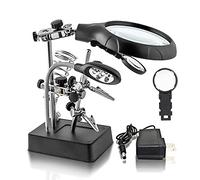 Estación de soldadura de lupa con iluminación LED de computadora, mlogiroa Lupa ajustable para manos de ayuda de 2.5 x 7.5 x 10 x con luz LED y clips de cocodrilo para soldar