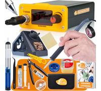 Estación de soldadura T12 Orange Akbash Standard - Soldador con pantalla LCD de 75 W, modo de suspensión, temperatura 200 - 450 °C, calentamiento rápido, juego de 14 piezas con organizador para