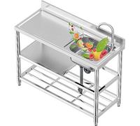 Estación de Trabajo Cocina Fregadero en Cascada para el hogar Fregadero utilitario de Acero Inoxidable 304, Juego de fregaderos para restaurantes comerciales de Cocina al Aire libr