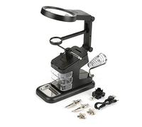 Estación de Trabajo de Soldador Eléctrico con 3 Lupas, 4.5x/25x Lupas LED y Soporte de Soldador, Negro, para Reparación de Soldadura, Hobby y Manualidades