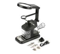 Estación de trabajo de soldador eléctrico USB Mtlavishness con clips de tablero de luces LED de lupa 3X/4,5X/25X (Negra)