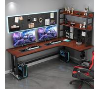 Estación de trabajo en forma de L en forma de ordenador con Pegboard, Home Office Gaming Desk With Bookshelf, Study Writing Table For PC & Laptop, Diseño Ergonómico Ahorro de Espacio para Habitaciones