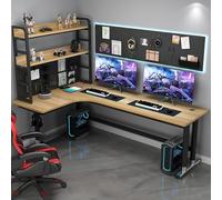 Estación de trabajo en forma de L en forma de ordenador con Pegboard, Home Office Gaming Desk With Bookshelf, Study Writing Table For PC & Laptop, Diseño Ergonómico Ahorro de Espacio para Habitaciones