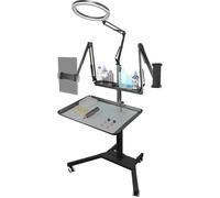 Estación de trabajo multifuncional para tatuajes con luz, bandeja magnética, ruedas y altura ajustable para artistas profesionales del tatuaje