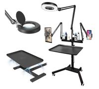 Estación de trabajo multifuncional para tatuajes con luz, bandeja magnética, ruedas y altura ajustable para artistas profesionales del tatuaje