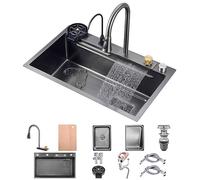 Estación De Trabajo Para Fregadero De Cocina Con Cascada Fregadero Con Montaje Superior Con Cascada Nanométrica Fregadero Con Barra De Acero Inoxidable Con Combinación De Grifo Y Componentes De Drenaj