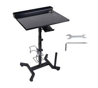 Estación de trabajo profesional ajustable en acero negro antideslizante, con ranuras de almacenamiento integradas, ideal para artistas y esteticistas - regulable 66-92 cm