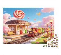 Estación de Tren Ciudad de Caramelos Puzzle de 1000 Piezas Papel para Adultos Escenario Fantasía Colorido Puzzle para Toda la Familia Relajación Hogar 70x50cm/1000pcs