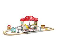 Estación de Tren de Madera portátil de Hape | Juego de Tren para niños | Vías, estación y Personajes | Fácil de Transportar